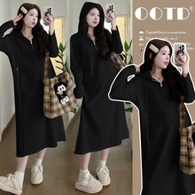 实拍有货孕妇秋装加厚连衣裙2025新款宽松大码连帽仿羊绒呢卫衣裙