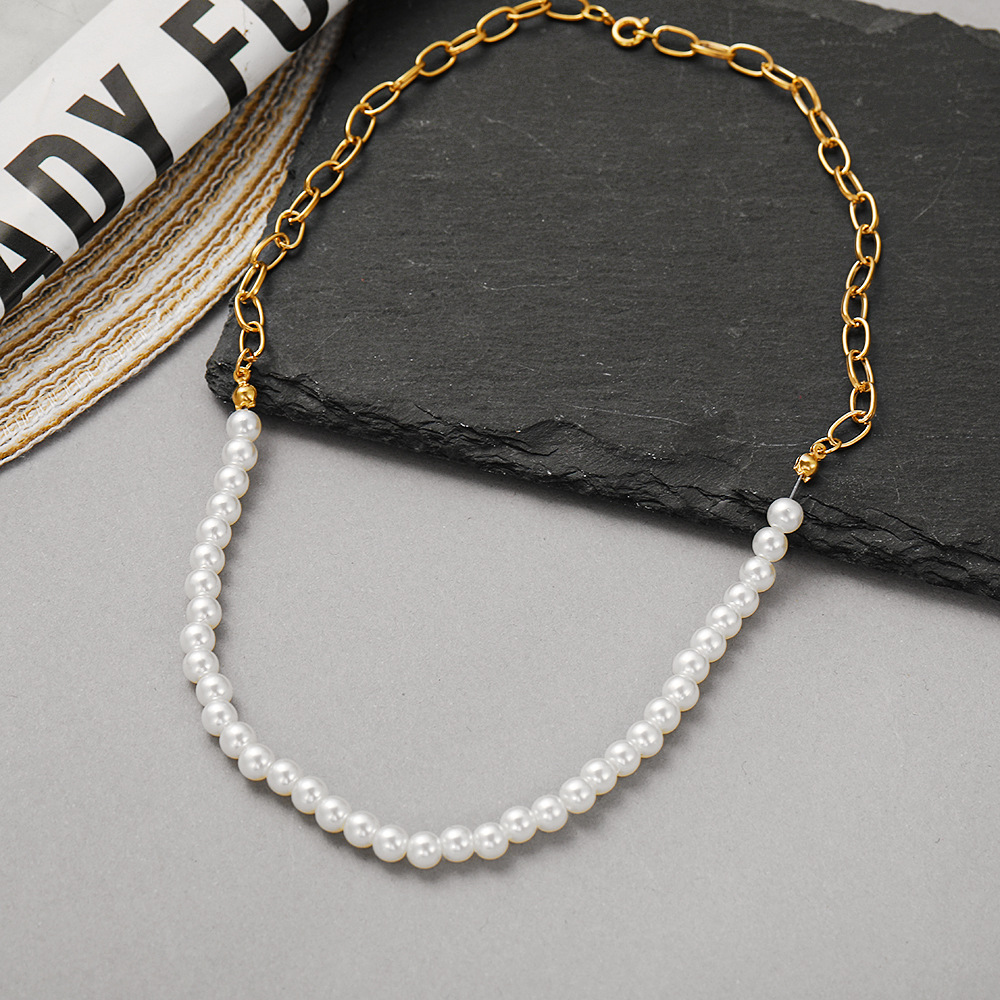 Mode Kontrastfarbe Perle Metall Spleißkette Halskette display picture 1