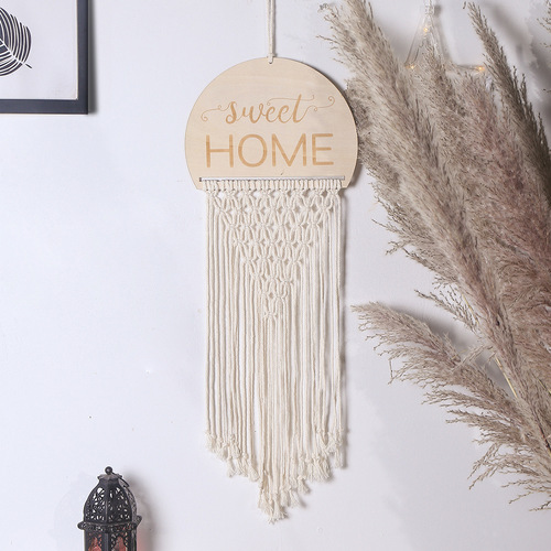 Warm Home Bohemian Style Wooden Slice House Number Sign Home Wall Hanging Decor Cotton Rope Hanging Tapestry Decoration