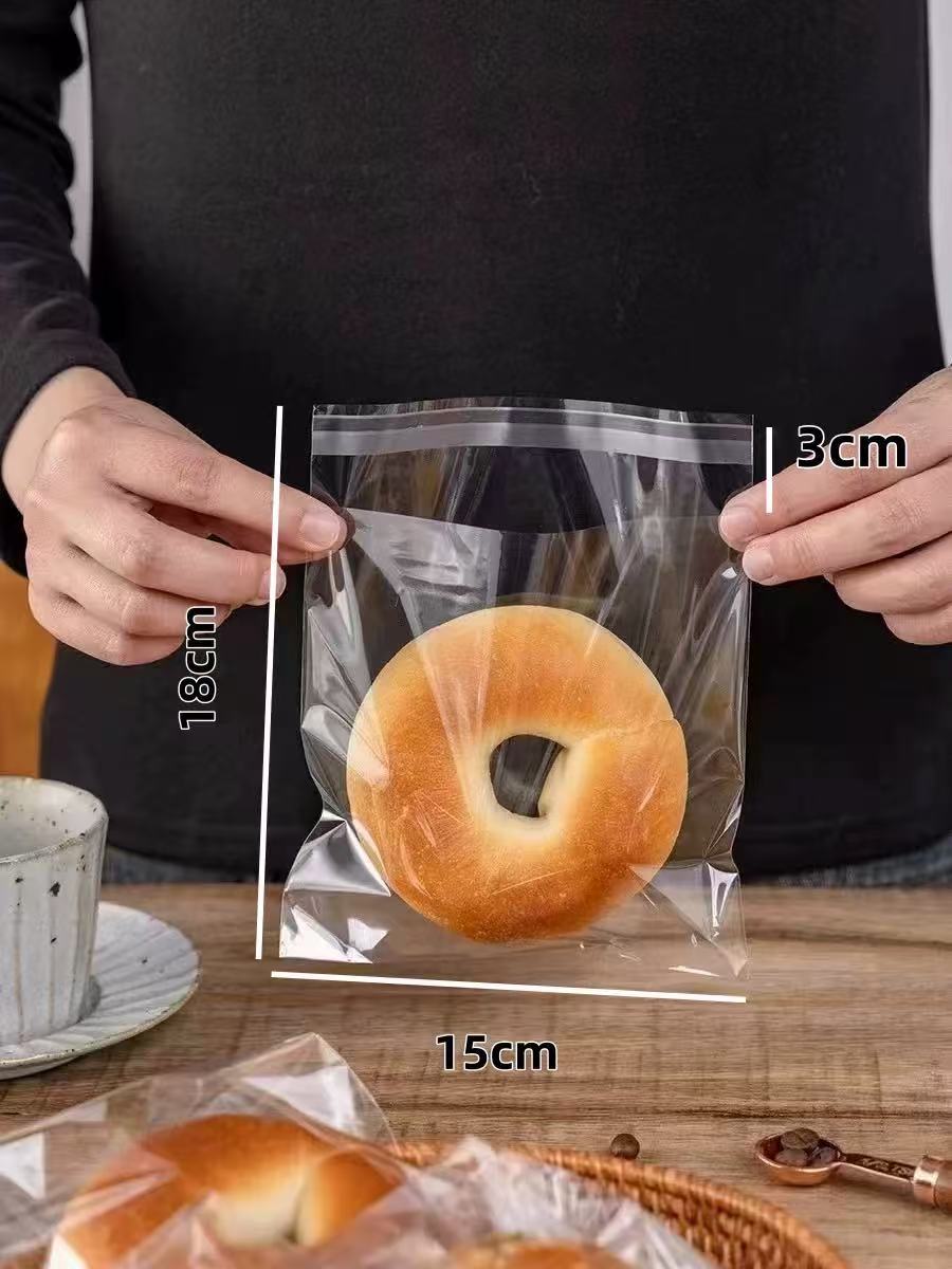 Bolsa de embalaje de pan autosellado, tostada de frango de grado alimenticio, paquete pequeño independiente, agua alcalina autoadhesiva, horneado transparente