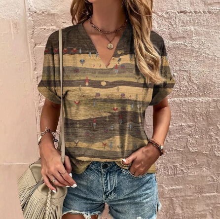 2024 Summer Hard Striped Pattern Women's T-shirt 3D Printed T-shirt Fashion Short Sleeve Summer Casual Women's Top
