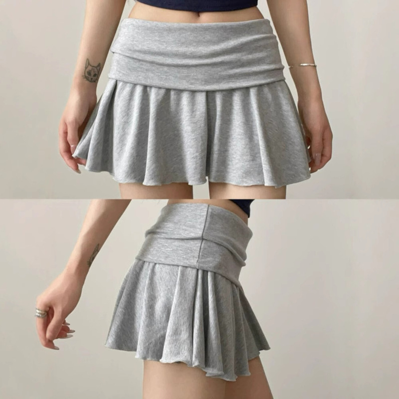 Grey Turnaround Tennis Skirt Women's Summer New A- line Anti-walking Hip All-match Casual Sports Skirt Cross-border