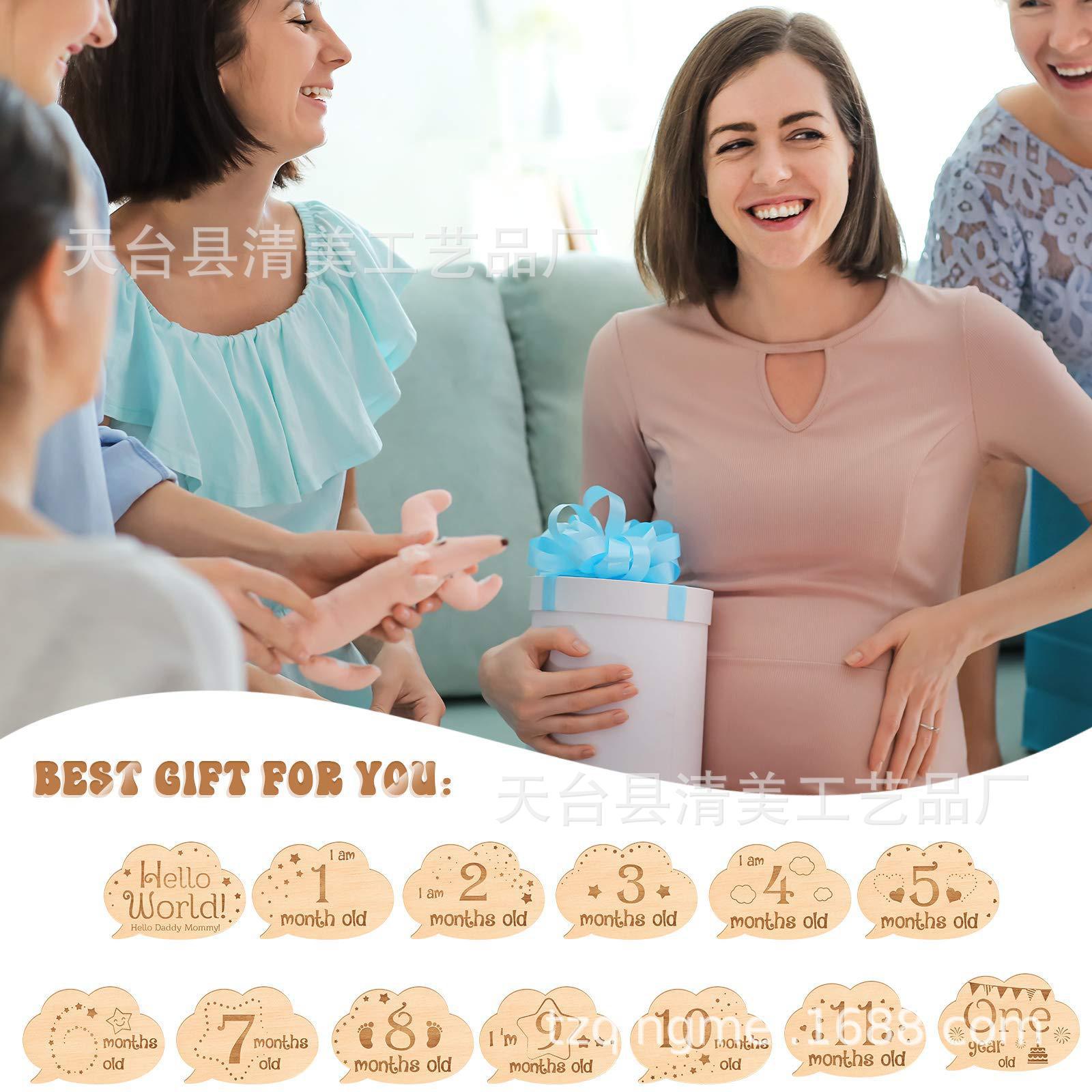 Tarjeta de partición de ropa de bebé de madera transfronteriza corte de nube láser tarjeta conmemorativa de mes recién nacido regalo de bebé