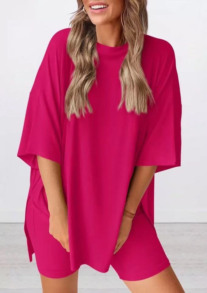 2025 Spring Summer European And American Cross-Border New Loose Fashion Solid Color Casual Short Sleeve Shorts_ecoleips.com
