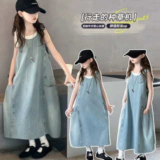 女童2026夏季新款洋气牛仔背心长裙女大童韩版时尚宽松无袖连衣裙