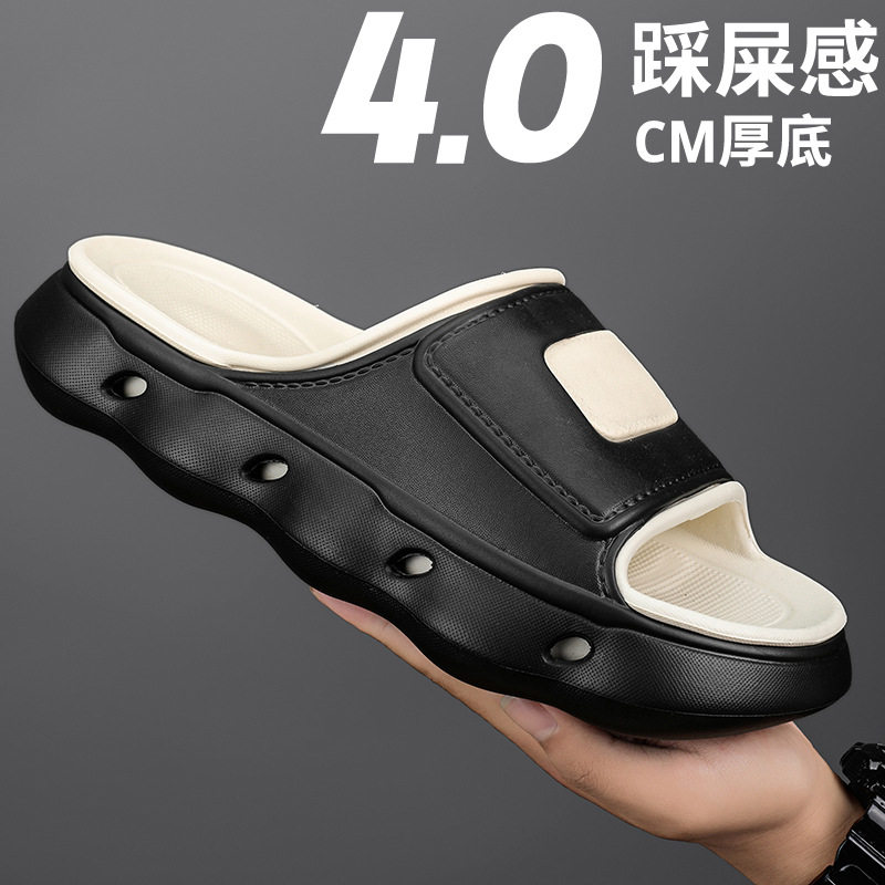 Dép nam quai ngang đế dày hai lớp êm chân, dép đi trong nhà và đi biển cỡ lớn — Màu Nâu kaki, Trắng Xanh Lục, Đen trắng