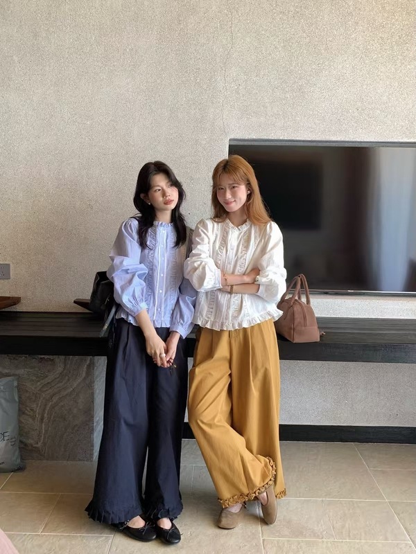 苏珊 韩系蕾丝木耳边拼接2025早秋季新款减龄长袖衬衫上衣女TW635|undefined