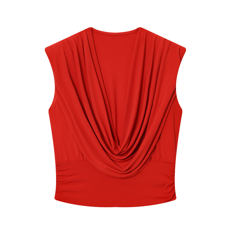 Foreign Trade 2025 New Autum Fashion Simple Sleeveless Pleated Shoulder Pad Top 30677189