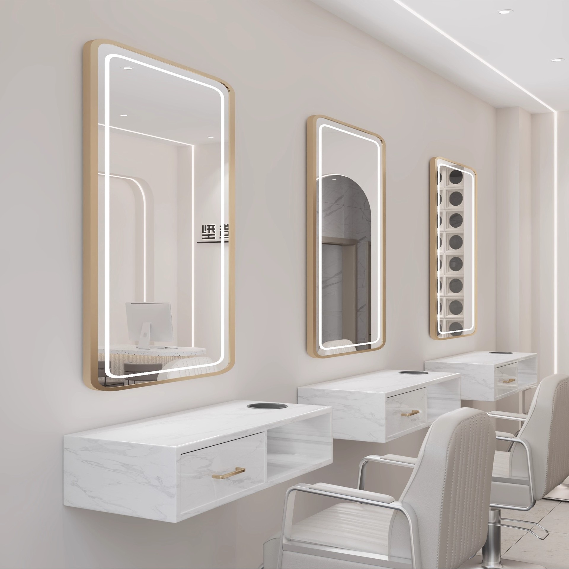 Nueva peluquería belleza con espejo de lámpara, peluquería integrada, área especial de teñido en caliente, tienda de moda de celebridades de Internet, gabinete de espejo de pared al por mayor