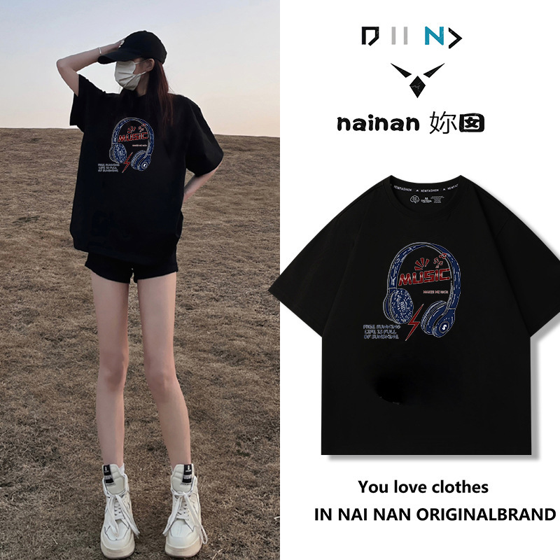 純綿半袖tシャツ女性夏韓国版新型ゆるい丸首小衆白色アニメプリント学生半袖tシャツ|undefined