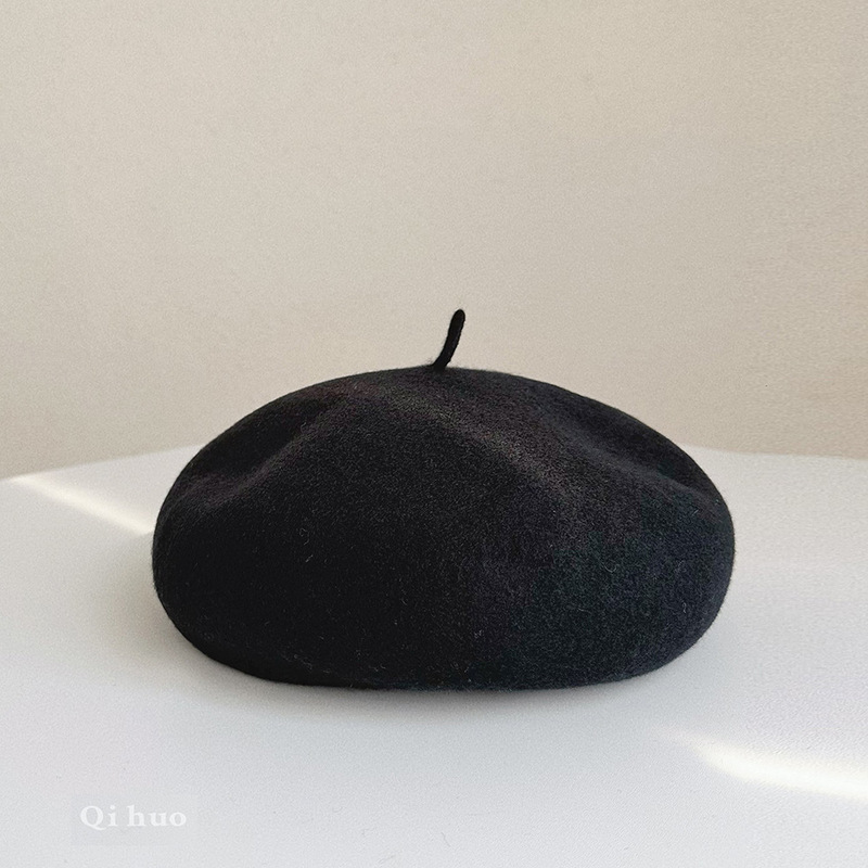子供秋冬高品質レトロオーストラリアウールベレー帽洋気赤ちゃん画家帽保温凹形帽子|undefined