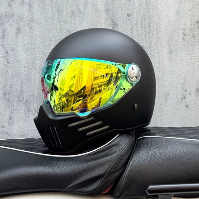 Bluetooth Slot | Motosiklet kaskı (dəbilqə) - matt-black-with-phantom-gold-and-purple-night-vision-available-transparent-mirror-included-m