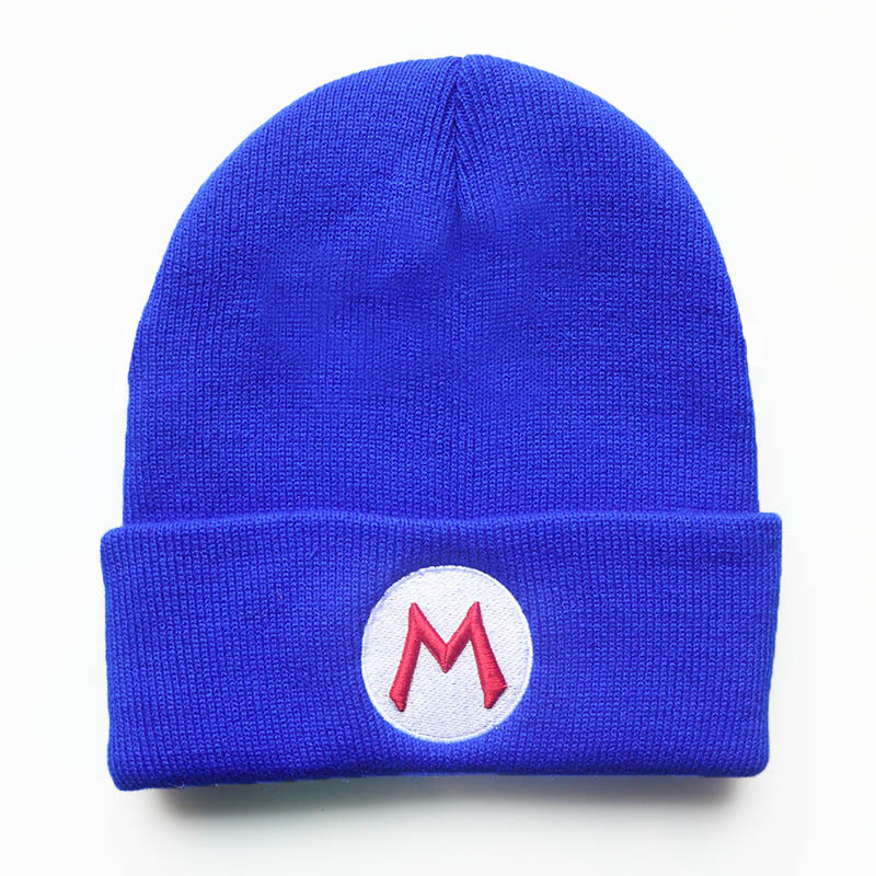 Jeu entourant dessin animé Super Mario broderie tricoté chapeau pull chaud chapeau Hip Hop laine chapeau_voghion.com