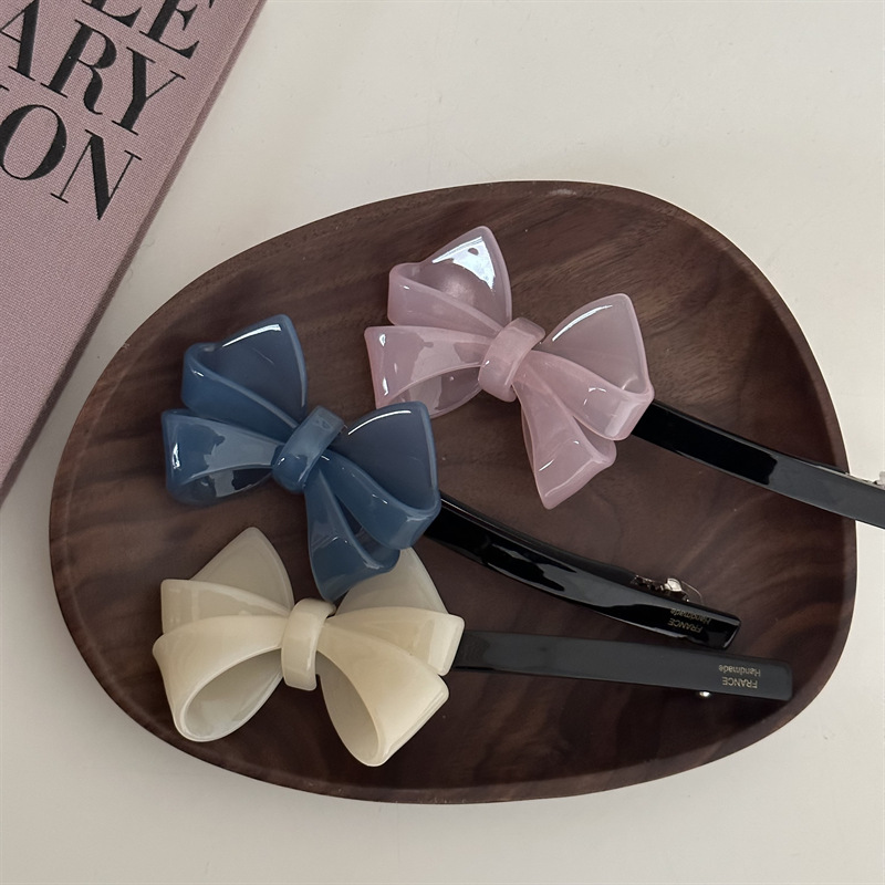 Simple Solid Color Jelly Color Three-Dimensional Bow Acetic Acid Gold Label Hairpin Spring Clip All-Match New Hair Accessories Clip_voghion.com
