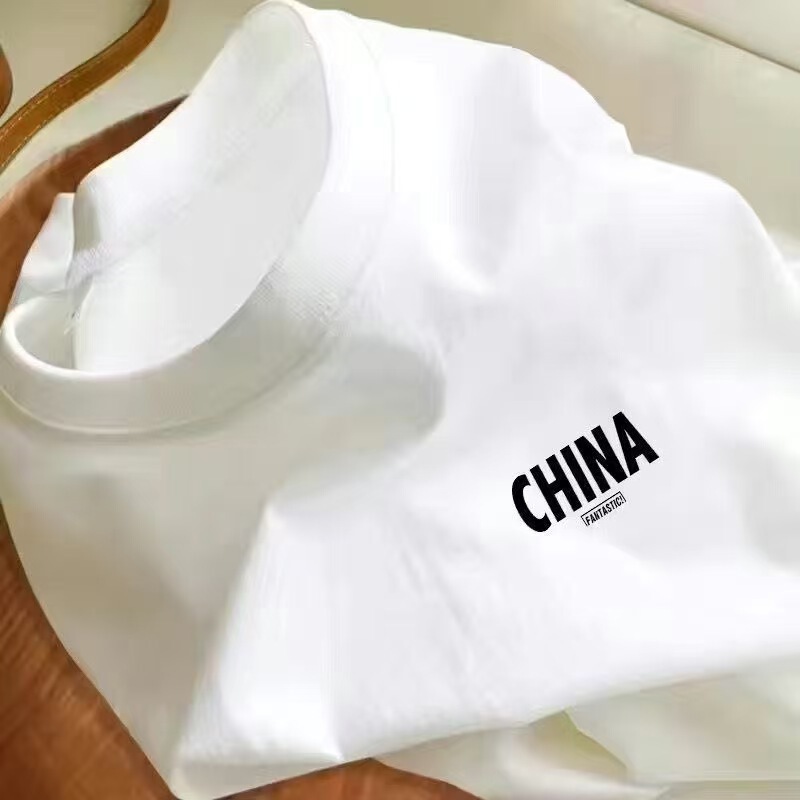 Summer Pure Cotton Short-Sleeve T-Shirt for Women, Casual Slim-Fit Niche Couple Half-Sleeve Unisex Top with Printed Trendy Brand Design