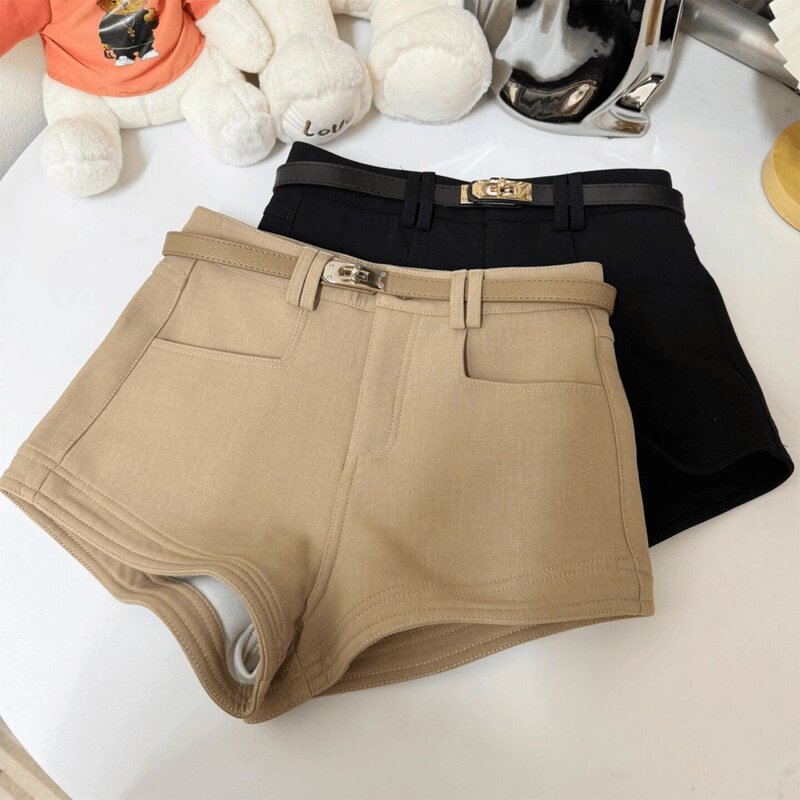 Thickened high-waisted casual shorts for women, autumn and winter, slimming for petite figures, hot pants, boot shorts, wide-leg pants Thickened high-waisted casual shorts for women, autumn and winter, slimming for petite figures, hot pants, boot shorts, wide-leg pants