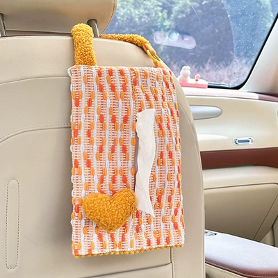 car tissue hanging bag cute – Car tissue box/set - jacquard-yarn-dyed-hanging-tissue-box-with-tooth-edge-love-orange