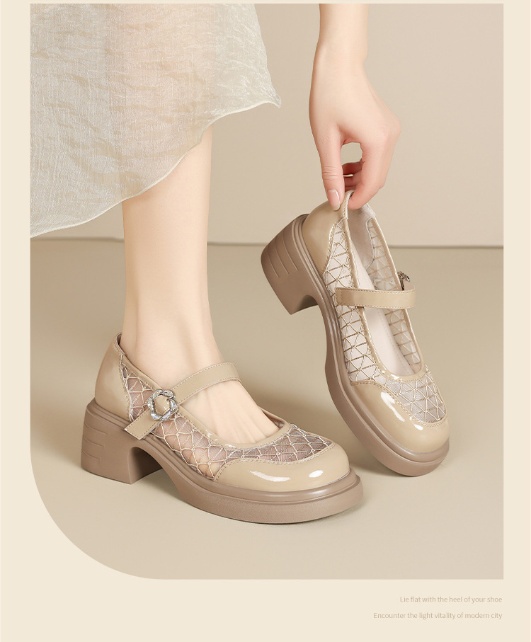 Giày Mary Jane nữ quai ngang gót thô kiểu Pháp, lưới thoáng khí đế dày — AW121 màu đen chi tiết 19