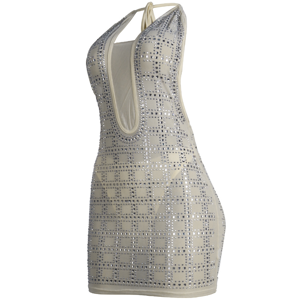 Diamond Checked Halter Dress For Women