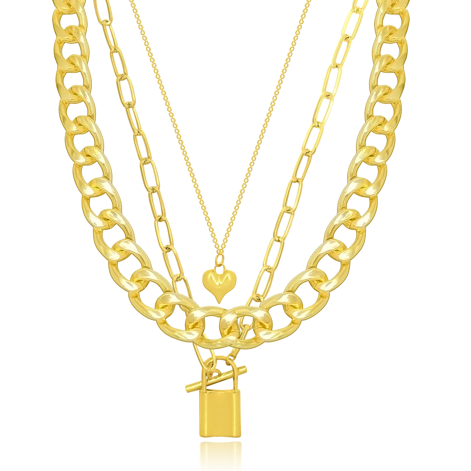 Minimalist Heart Lock Pendant Chain Necklace With Ot Clasp Set_voghion.com