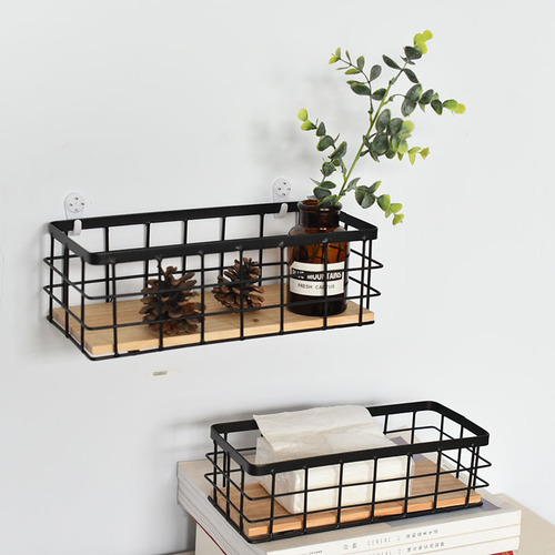 Iron storage basket wall-mounted flower basket storage rack cosmetic box iron frame wall-mounted basket desktop storage storage rectangular