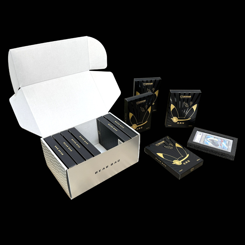 Tarjeta de plata láser de plata inversa UV impresión de placa completa esmerilado logotipo de fondo blanco personalizado tarjeta de oro fondo corrugado blanco caja de avión