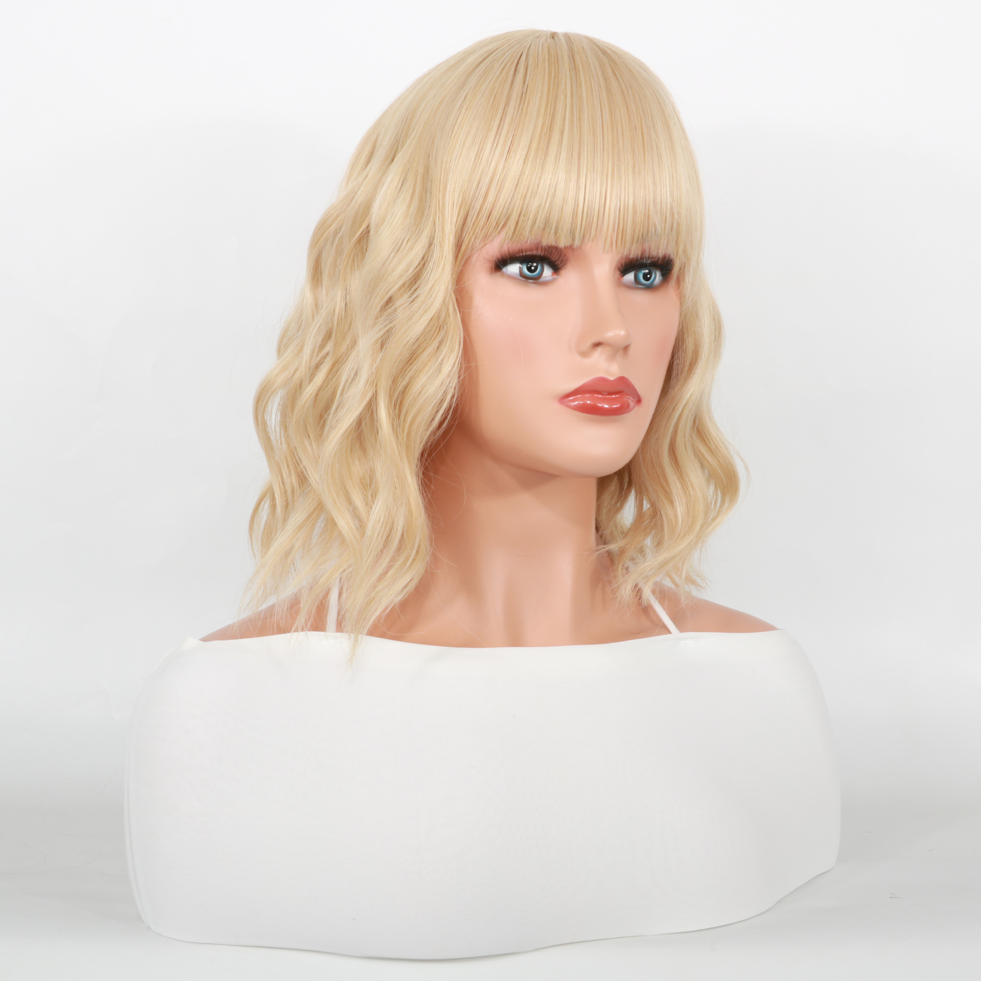 Perucă sintetică 2023 Nou Bobo Head Breton drept Păr sintetic multicolor Lungime până la umeri Scurt Creț_voghion.com