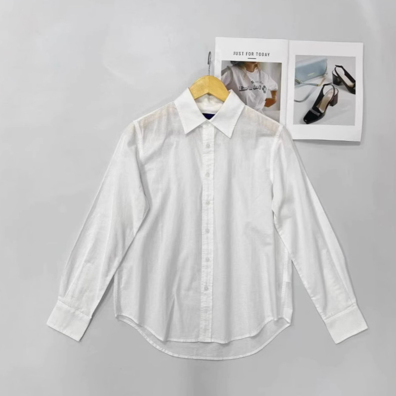 25-Year-Old Spring and Autumn Linen Shirt with Horse Embroidery, Cardigan Long-Sleeve Shirt, Solid Color Polo Collar Shirt, Women's Sun Protection Shirt