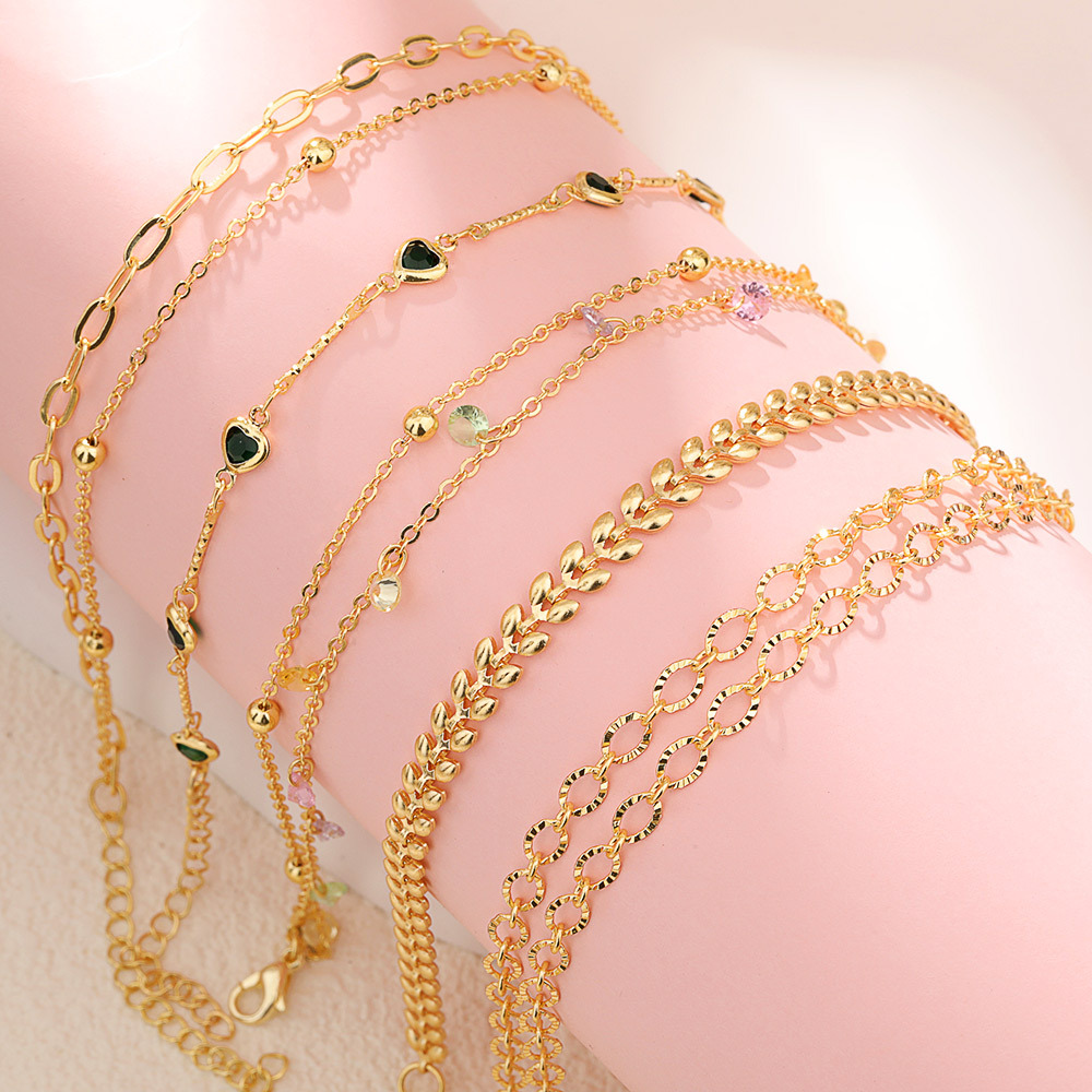 8g Weight Copper Pendant Material Zircon Inlay Material Bracelets Classification Copper Chain Material Copper Inlay Geometric Heart Shape Zircon Bracelets