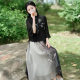 Real Shot New Chinese Style Chinese Style Bamboo Forest Ink Printing Modified Han Element Loose Ladies Top Skirt Set