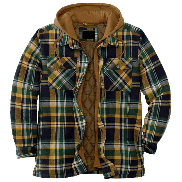 Comercio exterior popular ropa de hombre europeo y americano Otoño e Invierno engrosado abrigo de algodón acolchado Plaid manga larga chaqueta suelta chaqueta con capucha
