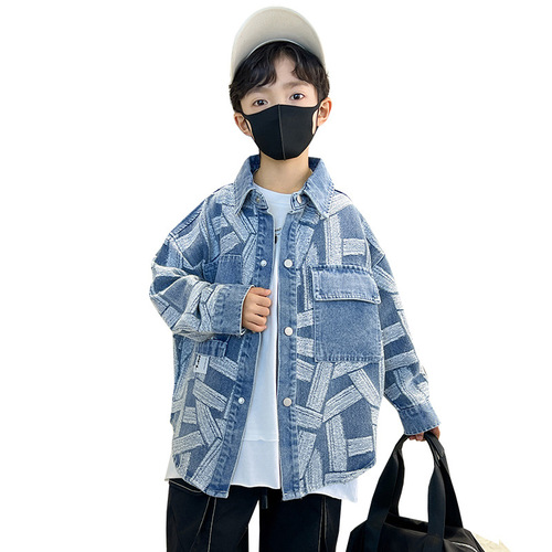 Boy's Spring Outfit Jacket Cool and Stylish 2024 New Children's Spring Top for Middle Children Spring Denim Jacket Trendy Hip Brand