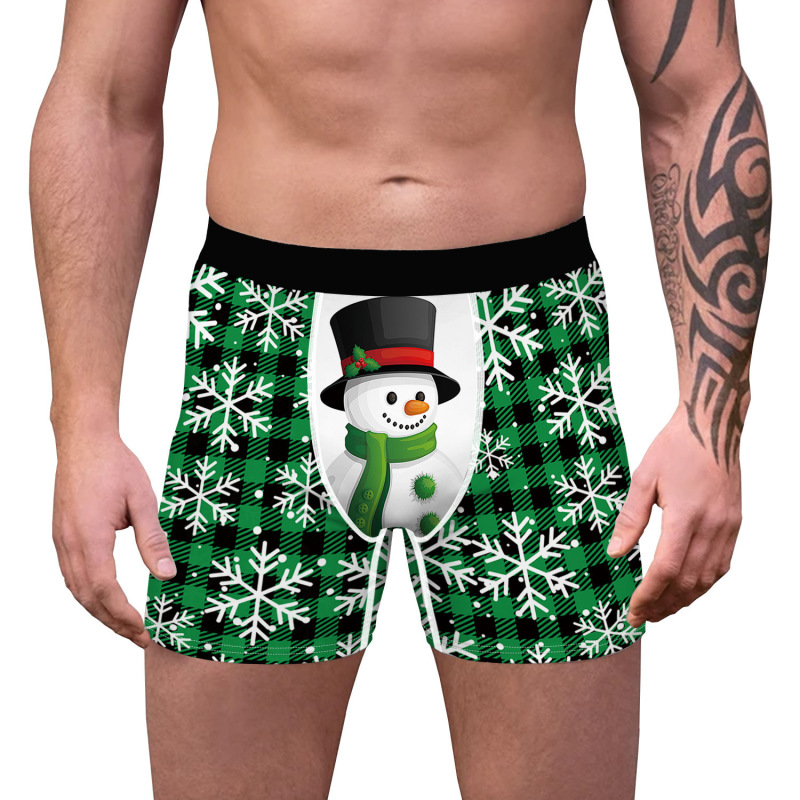 Cross-border New 3D Printed Comfortable Stretch Men's Boxer Shorts Green Hair Strange Christmas Men's Breathable Boxer Panties