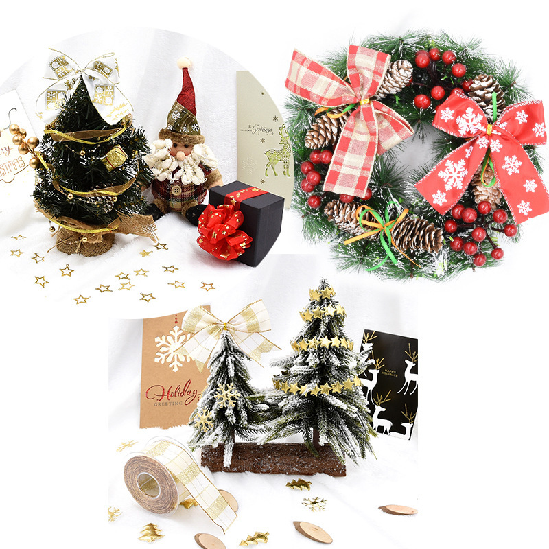 Transfronterizo Amazon hilo teñido jacquard 4cm cinta Navidad Santa Claus copo de nieve cinta de alambre de hierro borde 10 m rollo pequeño