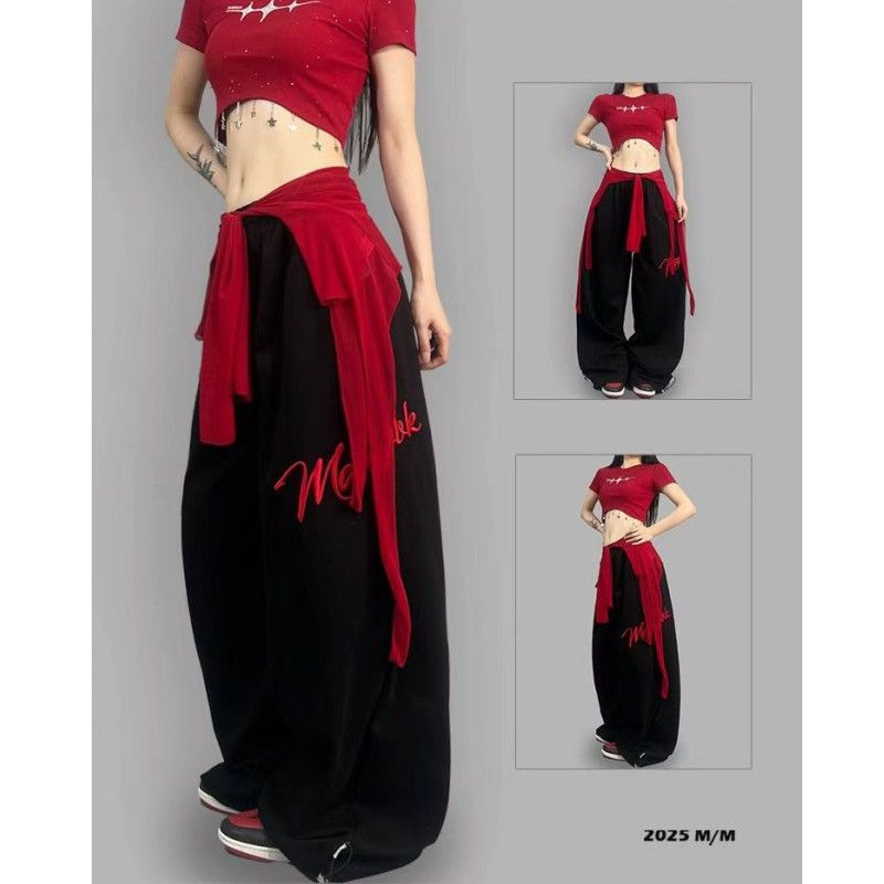 2025 American Gray Jazz Dance Pants Autum New Embroidered Loose Wide-Leg Casual Sports Leggings Sweatpants