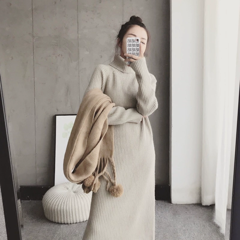 Loose dress, demi-season long knitted sweater, Korean style