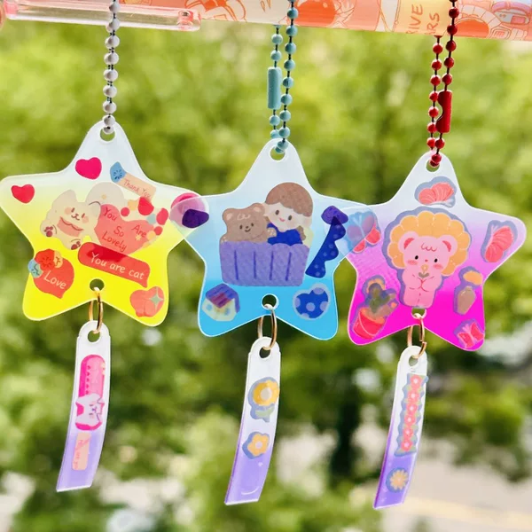 Creative Acrylic Wind Bell Pendant Keychain Coo Plate Card Sticker DIY Bag Pendant Accessories Bead Chain Hanging Ornaments