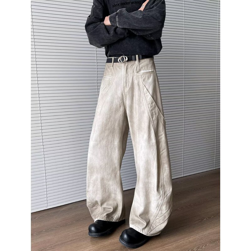 American Retro Dirty White Scimitar Jeans Men's Summer Silhouette Sickle Washed Old Vibe Casual Pants American Retro Dirty White Scimitar Jeans Men's Summer Silhouette Sickle Washed Old Vibe Casual Pants