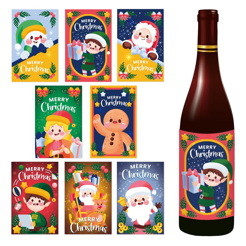 Amazon nueva decoración de fiesta de Navidad etiqueta engomada de la botella de vino año nuevo Navidad decoración etiqueta engomada creativa