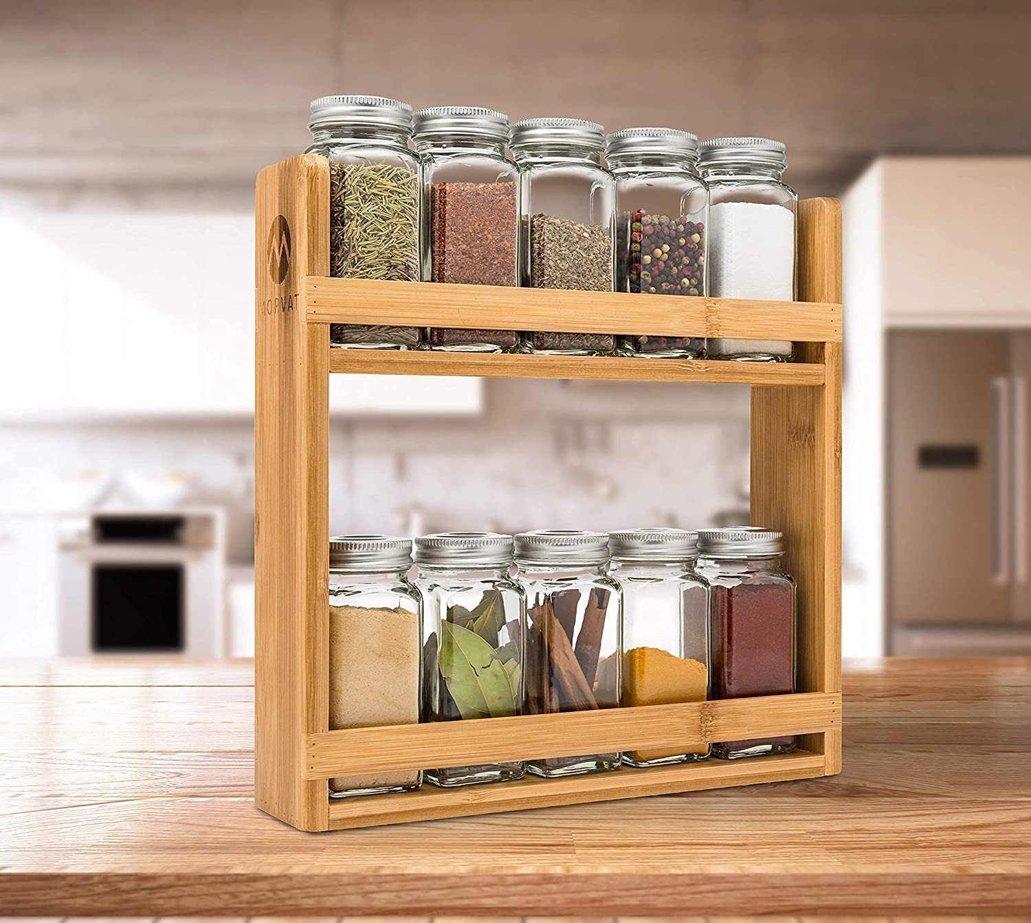 Bamboo Double Kitchen Seasoning Organizer Table Bottle and J