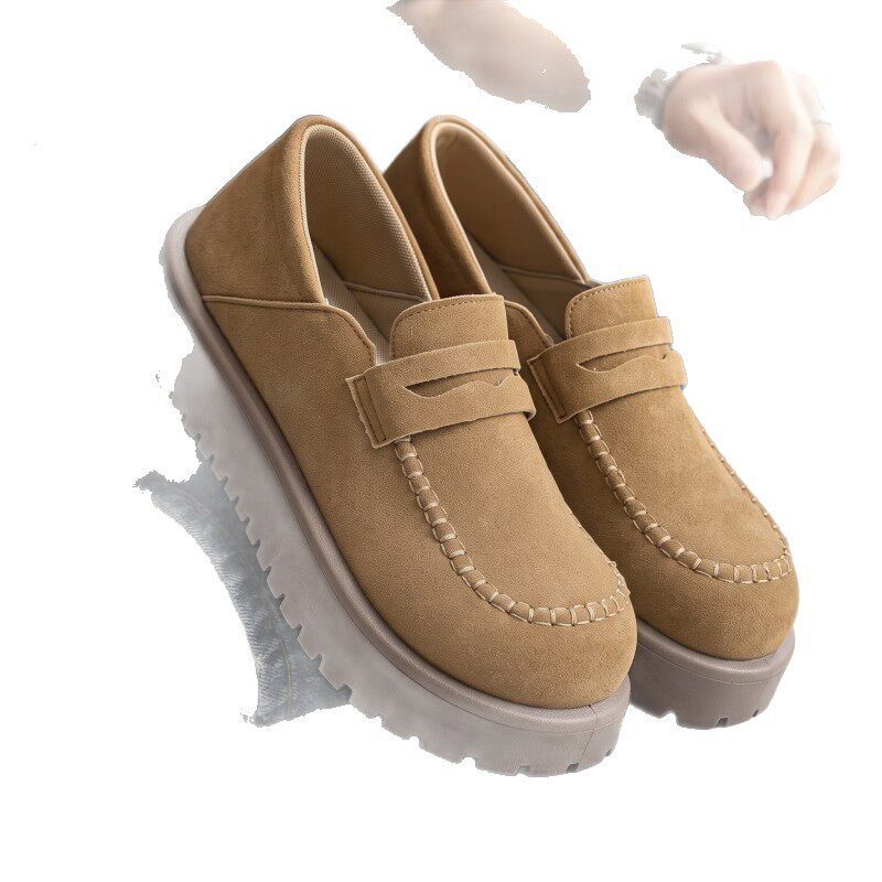 Giày lười nam da PU mũi tròn đế dày chống trượt, gót 3–5 cm — Xanh lá cây nhạtcolor, màu kaki, đen