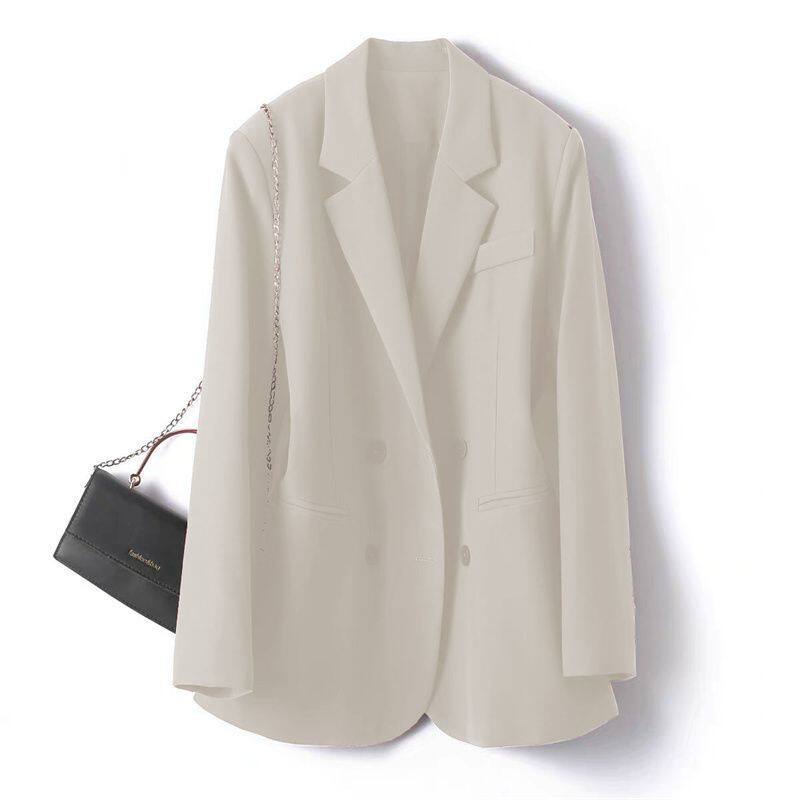Áo vest nữ dáng suông cổ vest tay dài phối túi, phong cách thanh lịch công sở — Màu nâu, Màu trắng nhạt, màu mâm xôi, màu xanh hoàng gia