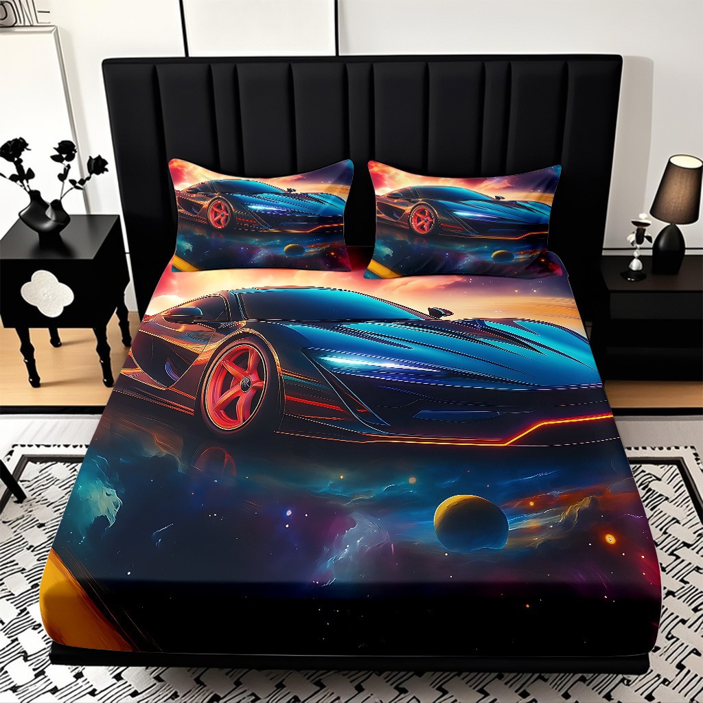 TEMU / JIT moda popular patrón de carreras 3D impresión digital cama de cama de cama kit de ropa de cama fábrica directa