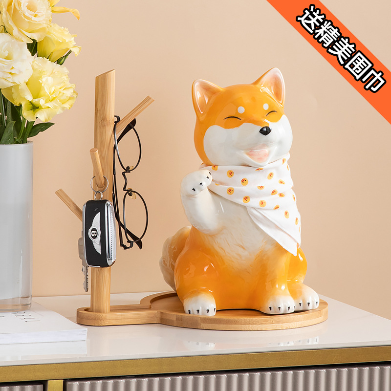 Shiba Inu suerte zapato de cerámica gabinete Entrada entrada clave caja de almacenamiento decoración sala de estar decoración estante de almacenamiento
