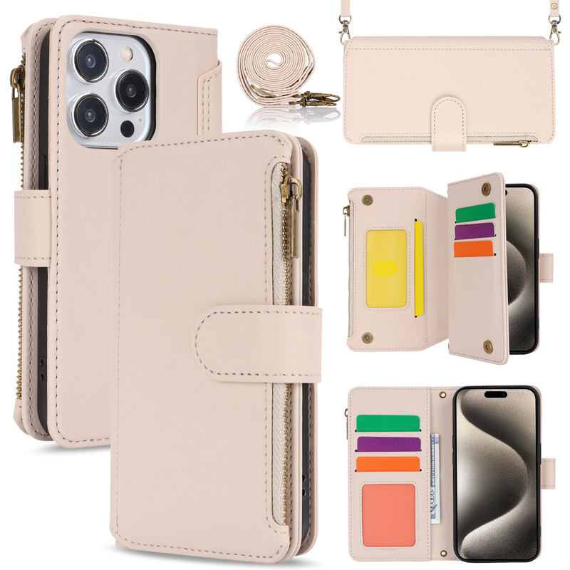Foreign Trade Crossbody Multi-Zipper Wallet Suitable for iPhone 17 Phone Case with Card Holder and Stand, 16Pm Flip Leather Case Foreign Trade Crossbody Multi-Zipper Wallet Suitable for iPhone 17 Phone Case with Card Holder and Stand, 16Pm Flip Leather Case