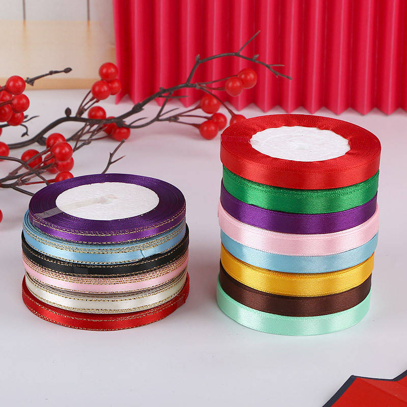 0.6/1/2cm Double Gold Ribbon Baking Packaging Box Decorative Ribbon Cake Box Bundling with Bow Satin