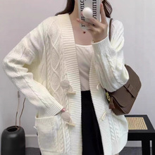 欧洲站外贸女装秋季针织开衫女中长款2025新款英伦风外搭毛衣外套