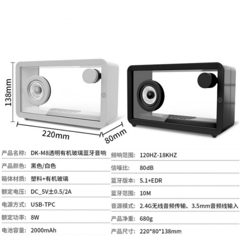 2024 New Colorful RGB Simple Desktop Small Speaker LED Atmosphere Light Portable Creative Transparent Bluetooth Speaker