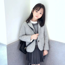 2026秋冬新款童装高品质儿童羊毛小西装女童贴布外套