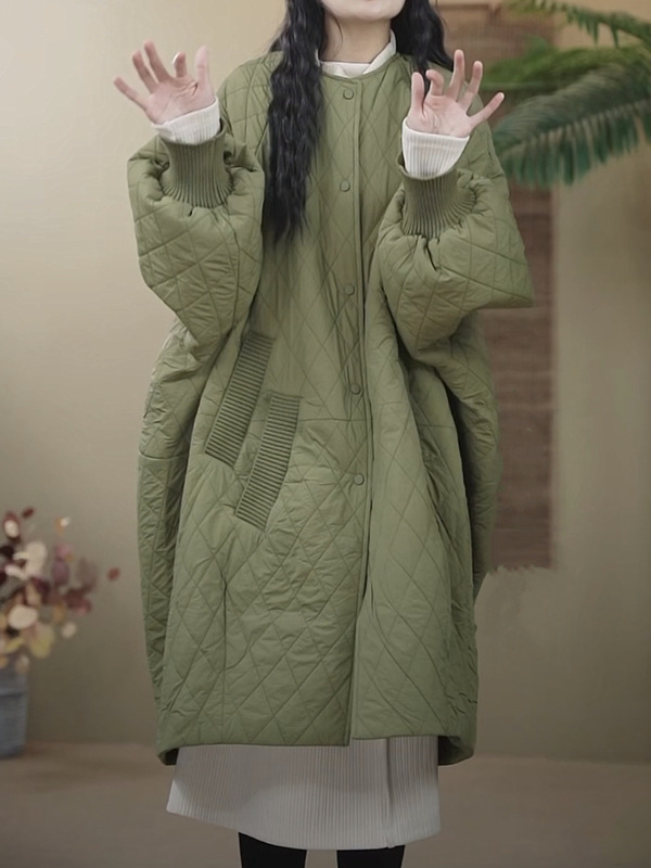 大码菱格羽绒棉衣棉服女外套长款轻薄棉袄冬季新款宽松保暖大衣女|undefined